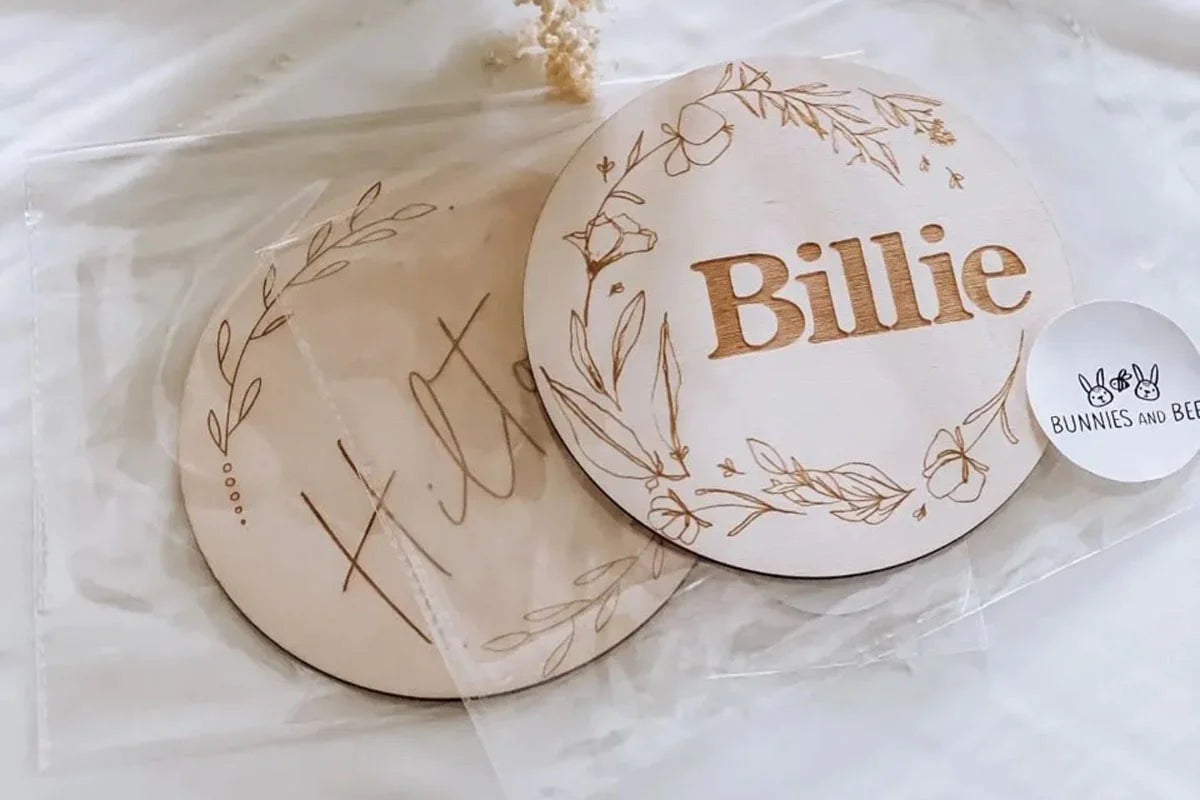 Baby Name Plaques from Bunnies & Bee using local plywood supplier Plyco's 3mm Poplar Laserply