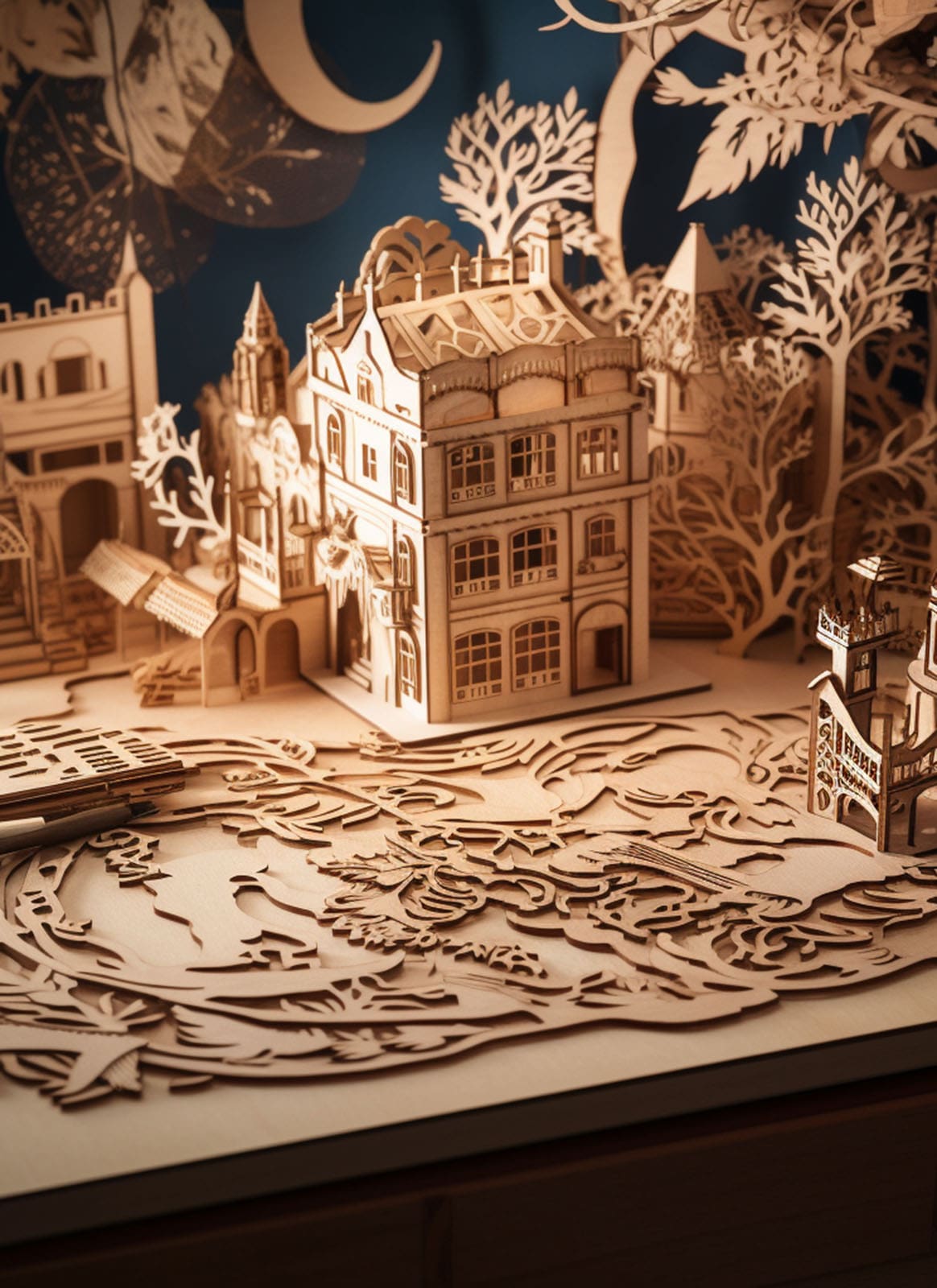 Plyco's 3mm Basswood Laserply Craft Pack in use for a model display, not on a white background