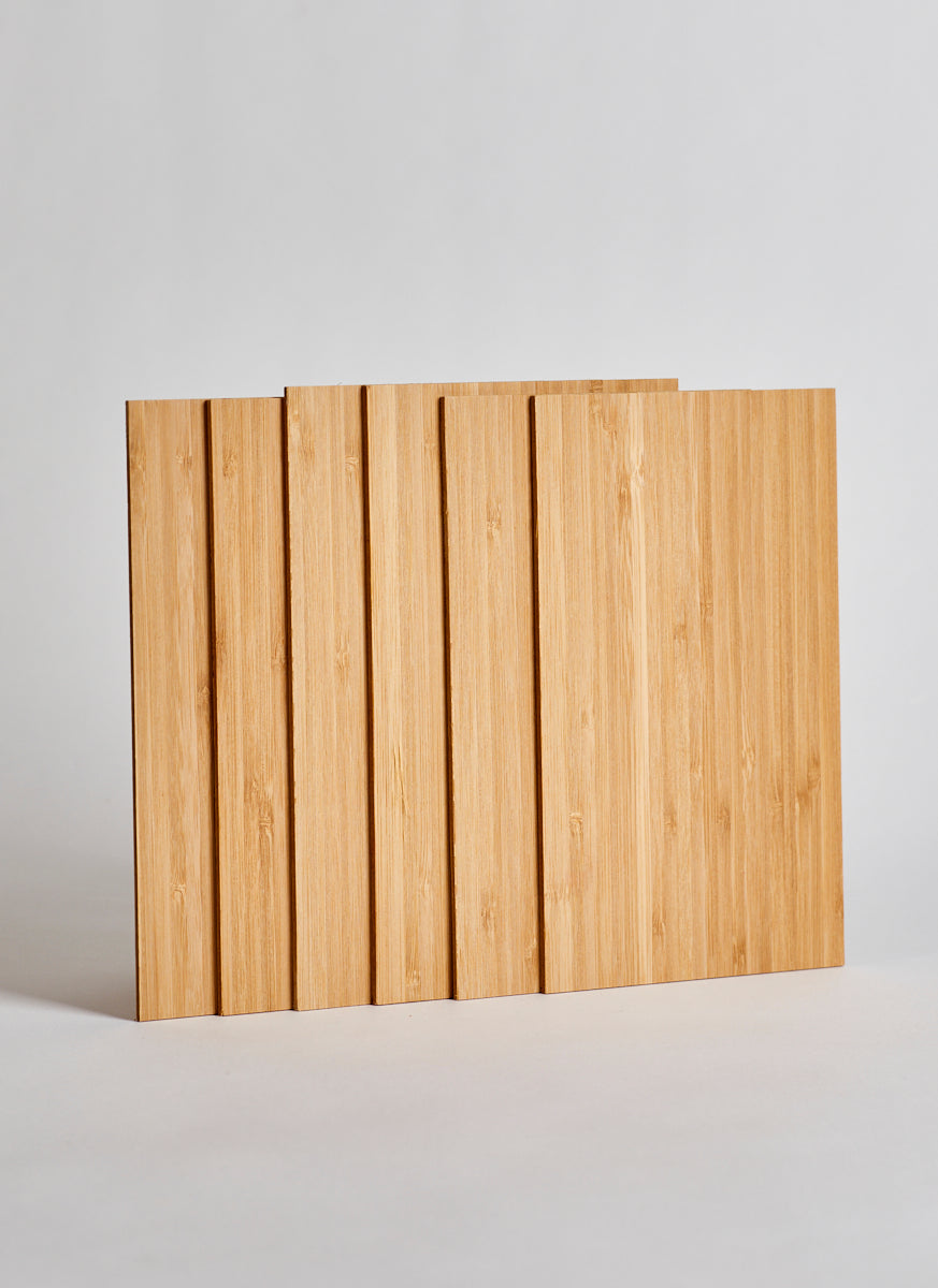New Zealand plywood supplier Plyco's 3mm Bamboo Micropanel available in a free sample pack for laser cutting and engraving on a white background