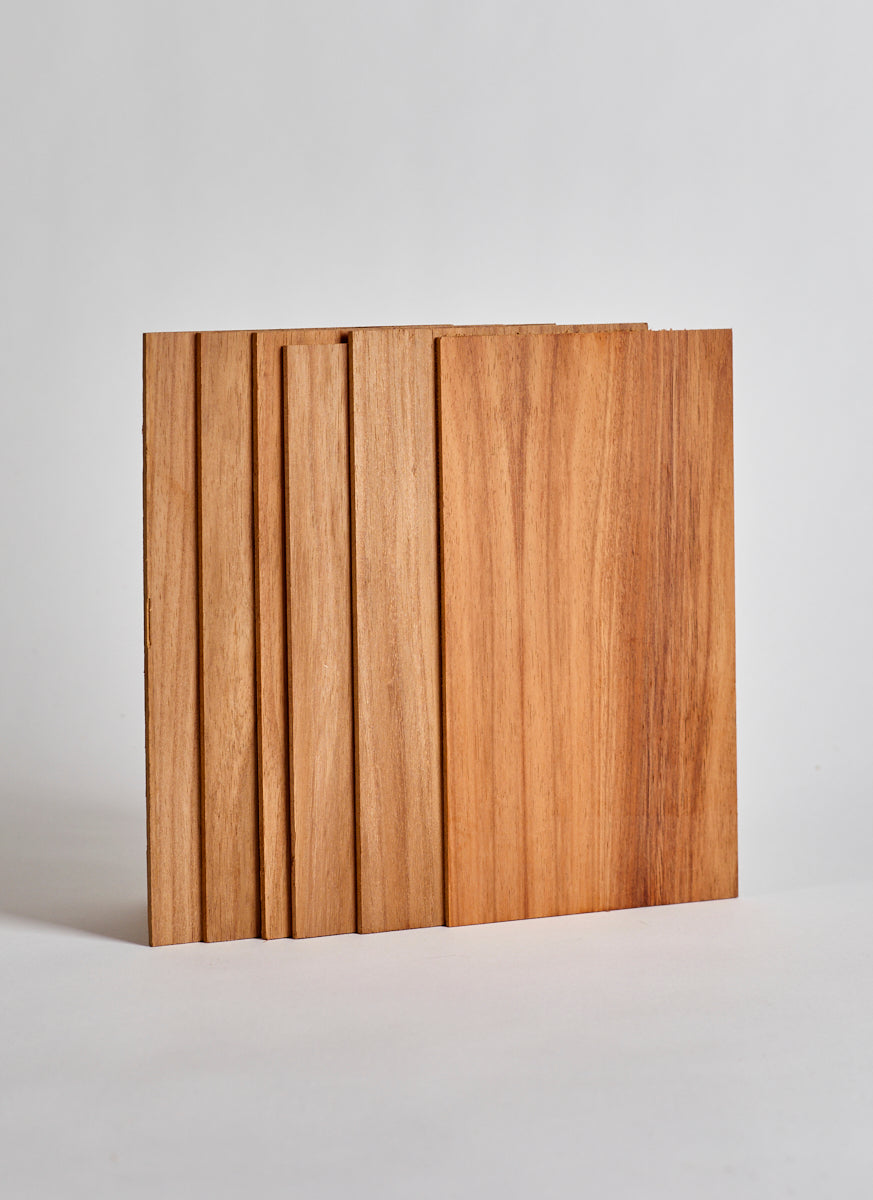 New Zealand plywood supplier Plyco's 3mm Blackwood Micropanel available in a free sample pack for laser cutting and engraving on a white background